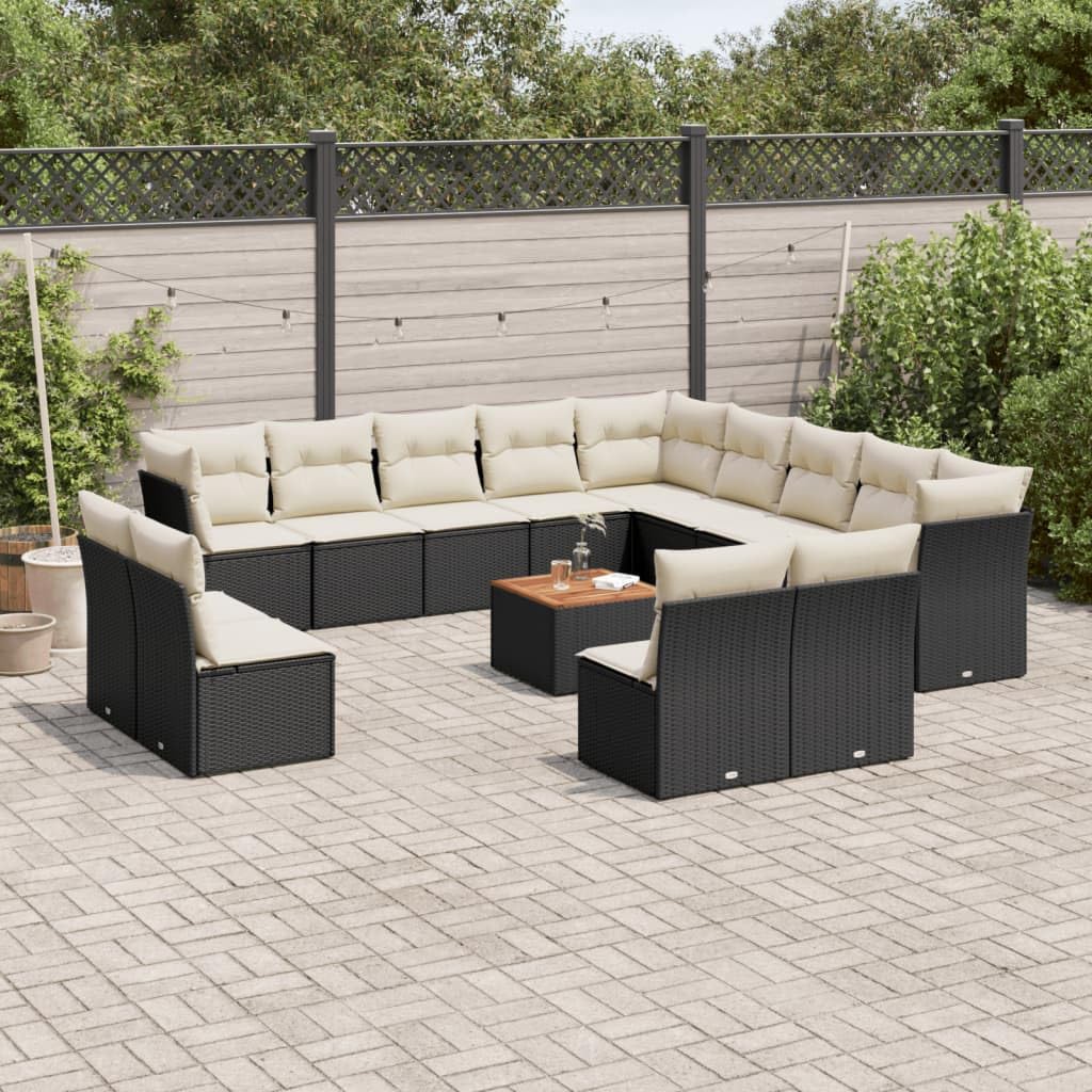 Sofá de Jardín Modular con Cojines Acolchados, Rattan Negro, Resistente a la Intemperie