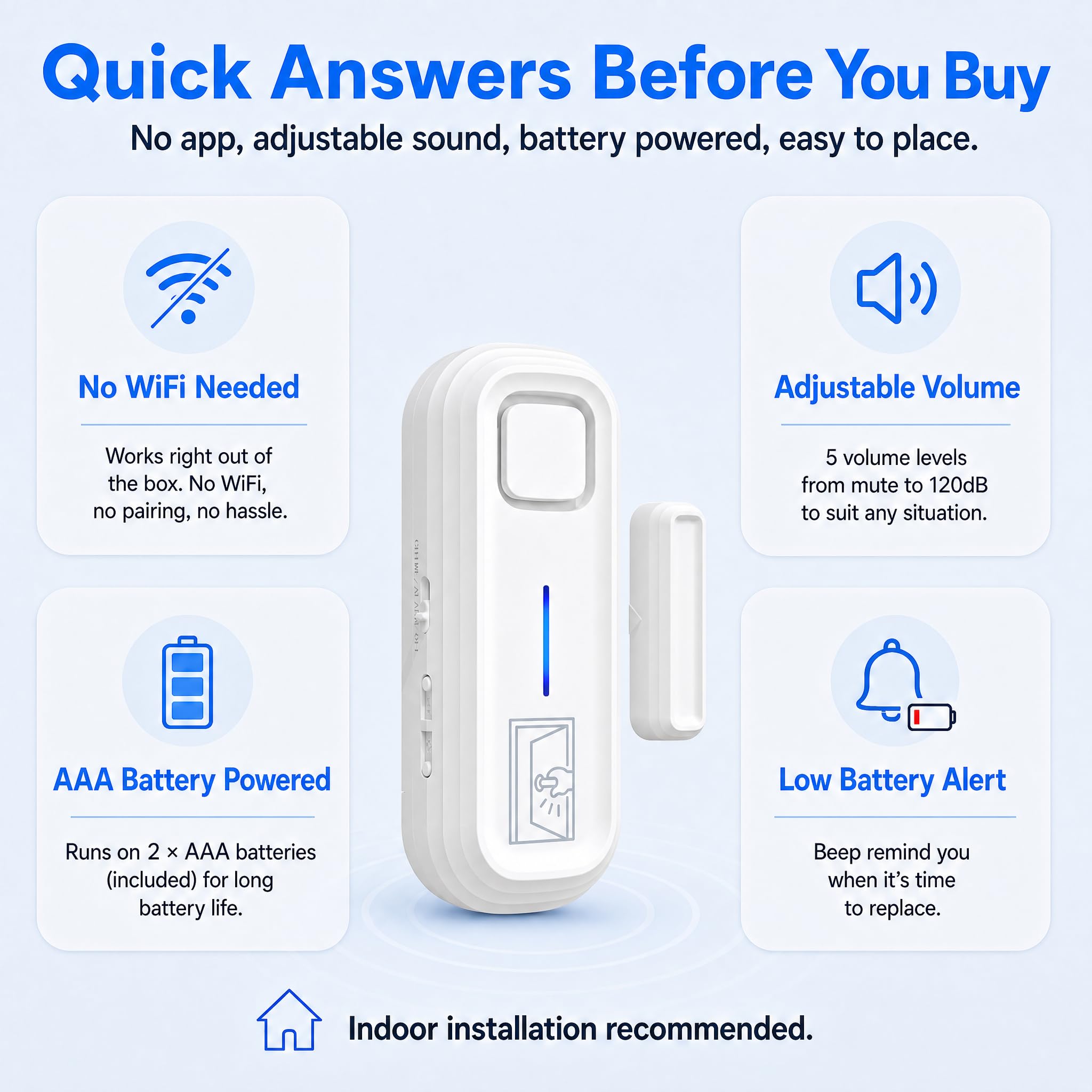 SANJIE Allarmi per porta quando aperto con avvisi istantanei e ritardati 30s/1min/2min/4min, allarme 2 in 1 con sensore di allarme per porta, allarme per casa, negozio, ufficio, sicurezza quando si