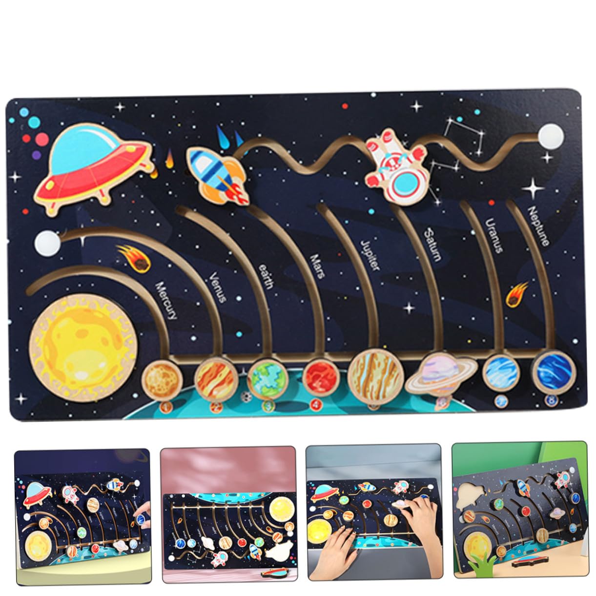 ifundom Puzzle Sistema Solare in Legno e Riconoscimento delle Forme per Bambini che Sviluppa Abilità Cognitive Pianeti Colorati, Gioco Educativo per Attività Prescolari