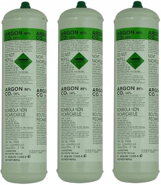 3 X Argon CO2 Disposable Welder Gas Bottle 60 L Litre For Gas Gasless Mig