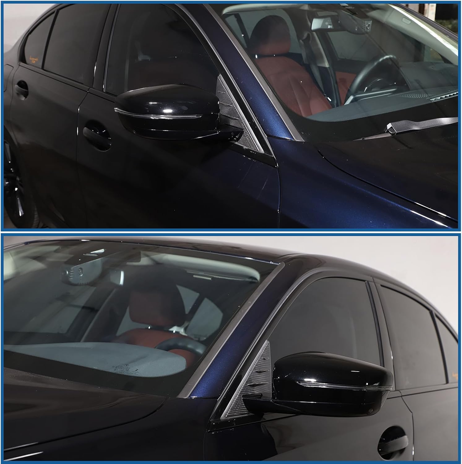 Rearview Mirror Side Spoiler Cover Trim Compatible with BMW 3 Series G20 G28 2020-2025,Exterior Mirror Base Cover,A-Pillar Driver Mirror Front Side Window Panel Trim Accessories 2PCS (Black Carbon)