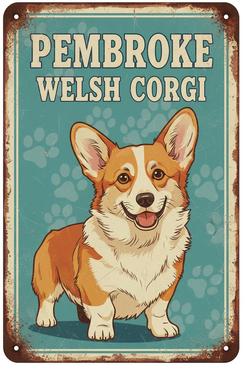 Dogs Pembroke Welsh Corgi Metal Sign Tin Poster Decor Bar Wall Art Painting Decor For Kit Home Decoration Vintage Nostalgic Mural Dimensions 8x12 INCH Signs Aluminum Plates Printed