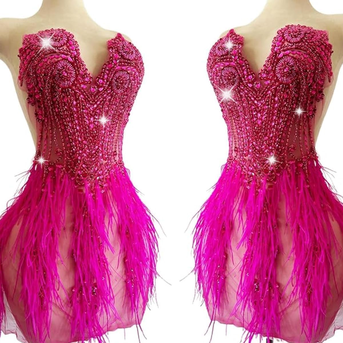 Zbroh Beautiful Ostrich fur decoration large full bodice applique pure handsewing rhinestones beads lace trim patches