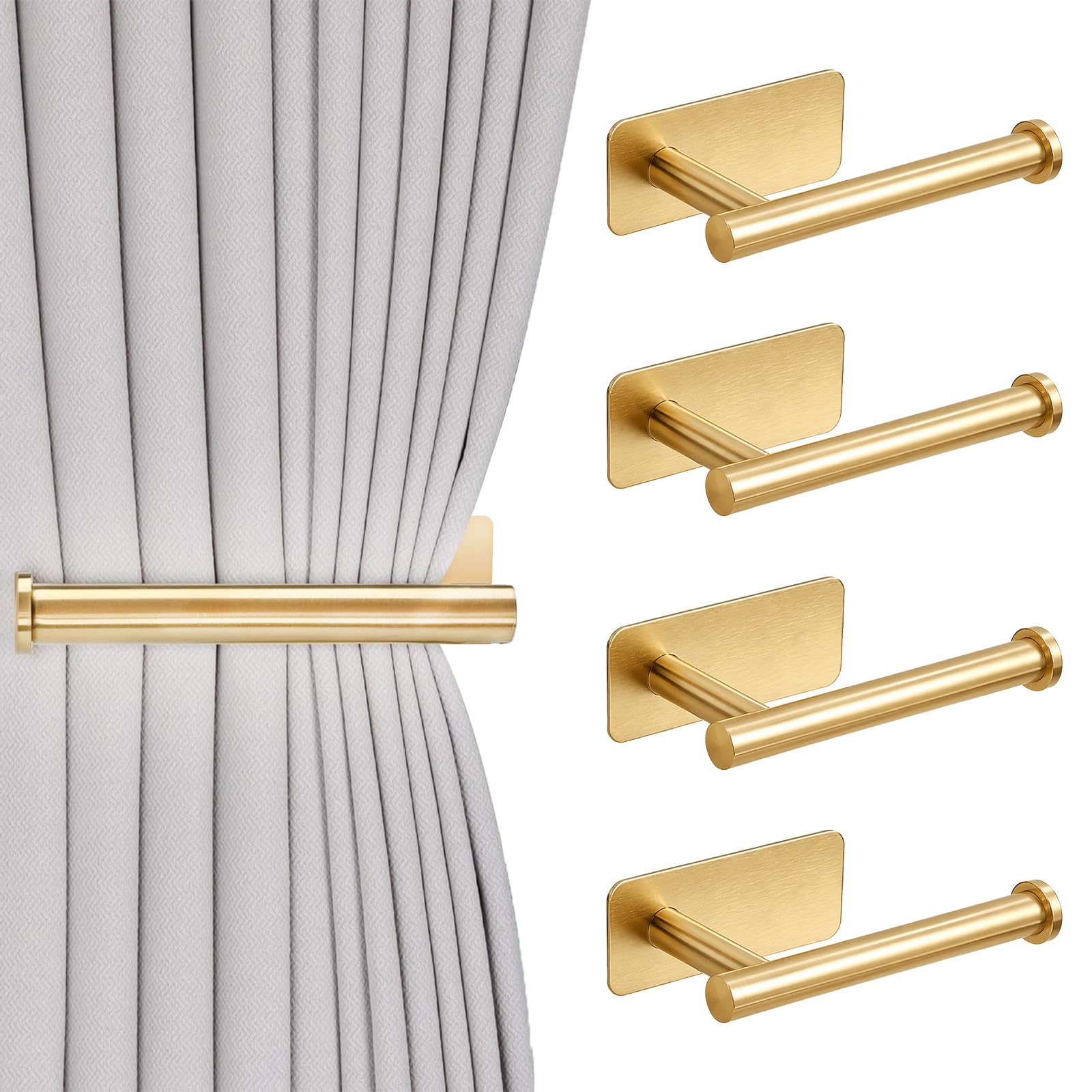 4Pcs Self-Adhesive Curtain Tie Backs & Hooks, No-Drill Metal Holdbacks