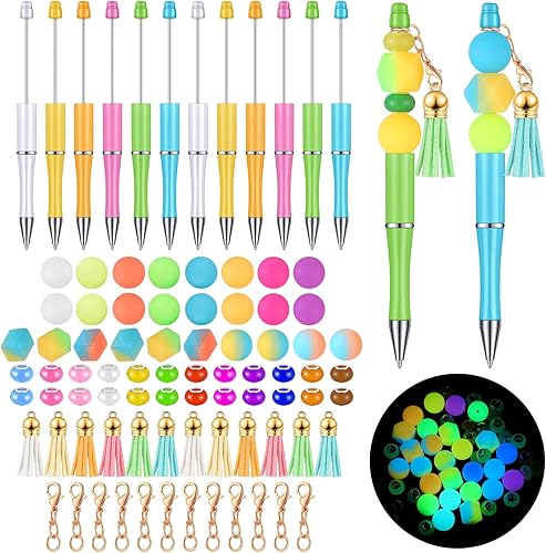 Tinlade 12 bolígrafos de cuentas a granel con 50 bolígrafos de cuentas de colores surtidos, kit de fabricación de bricolaje, bolígrafo multicolor,