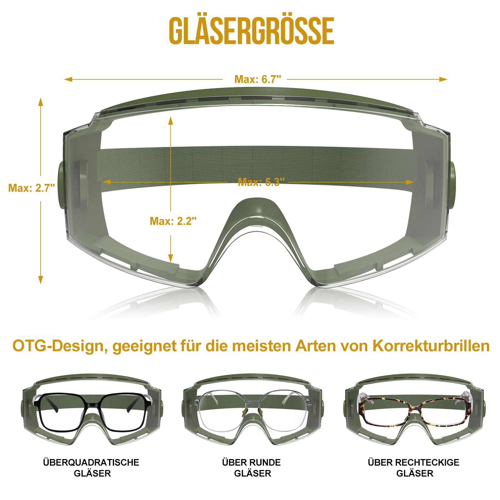 OneTigris Schutzbrille, taktische schutzbrille staubdicht, sicherheitsbrille mit CE EN166 und ANSI Z87.1, Ultravision Vollsichtbrille Für Brillenträger, Baustelle, Labor, Werkstatt und Fahrrad-Fahren