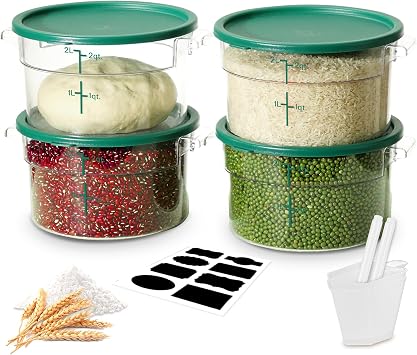 2QT 4PCS NSF Commercial Clear Food Storage Containers with LidsGREEN | Food Grade,Hot&Cold Resistant. For Restaurant Kitchen Proof DoughROUND
