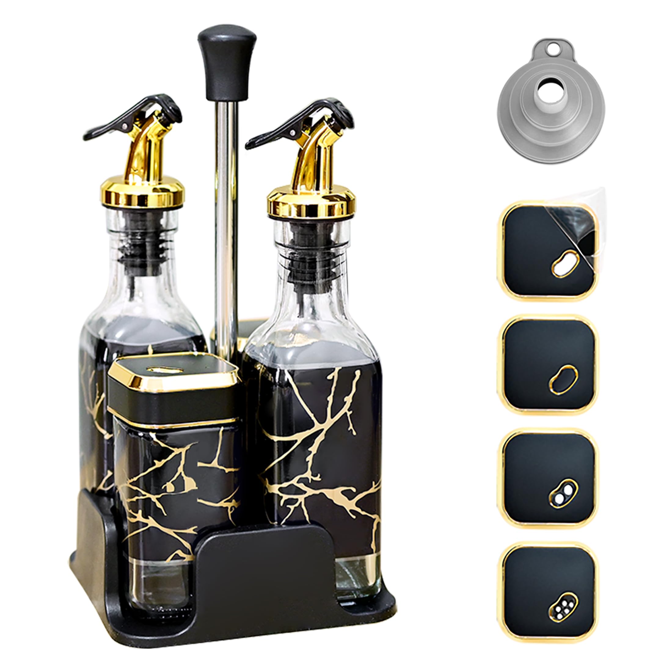 Olive Oil Bottle and Salt Shaker Set (5-Piece Set), with 360° Rotating Lid, Spice Jars, Various Dumping Methods Available, Olive Oil Dispenser with Leak-proof Design