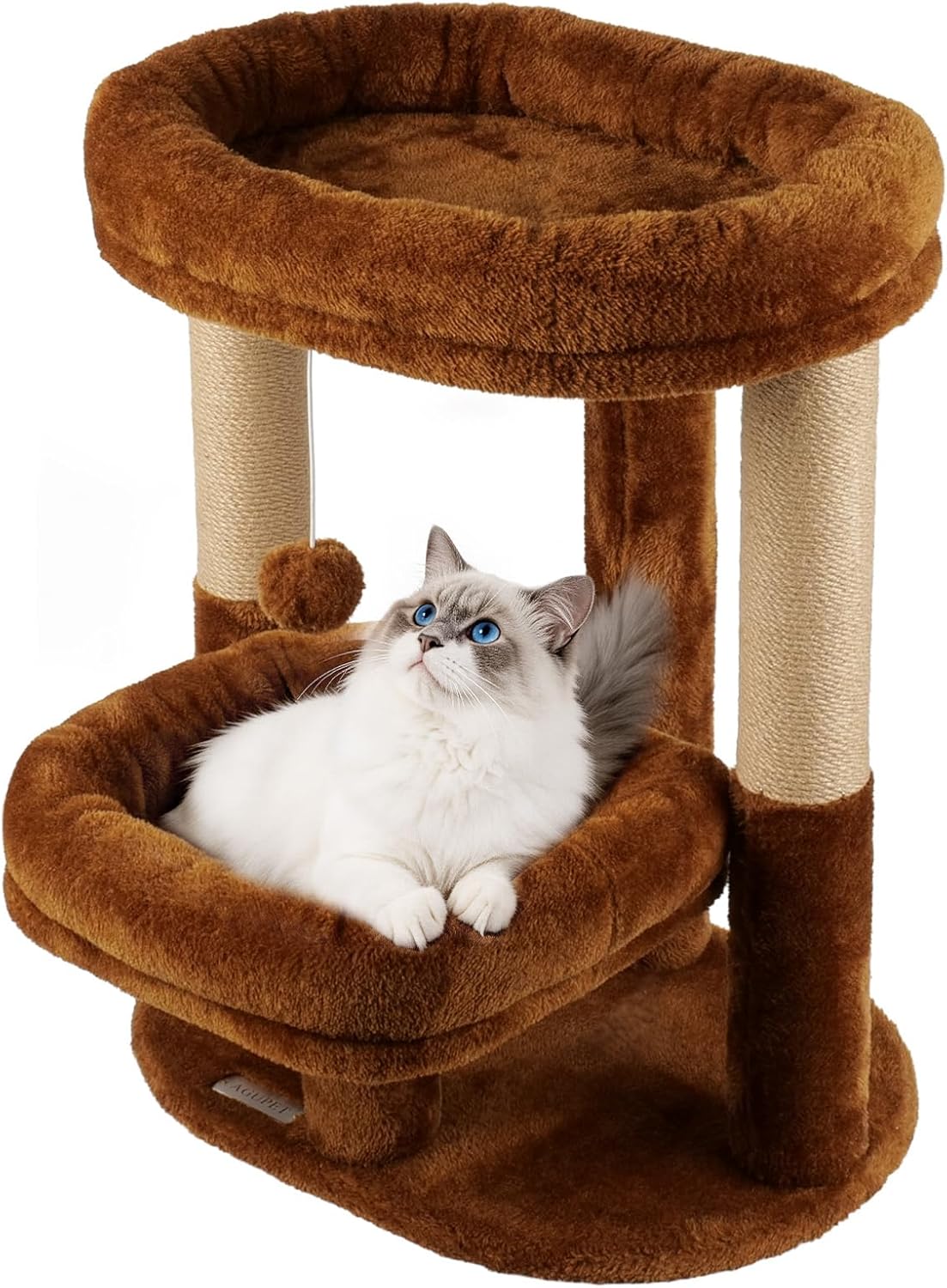 Cat Tree for Indoor Cats, 2-Tier Cat Tower with Padded Donut Beds, Stable Structure, Sisal Scratching Posts & Hanging Ball Toy, Modern Cat Furniture (Mocha Brown)