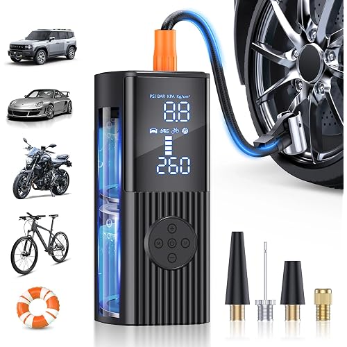 Tire Inflator Portable Air Compressor, 180PSI Cordless Air Pump with Digital Gauge, LED Light, 3X Faster Air Compressor for Cars, Motorcycles, Bicycles, Balls