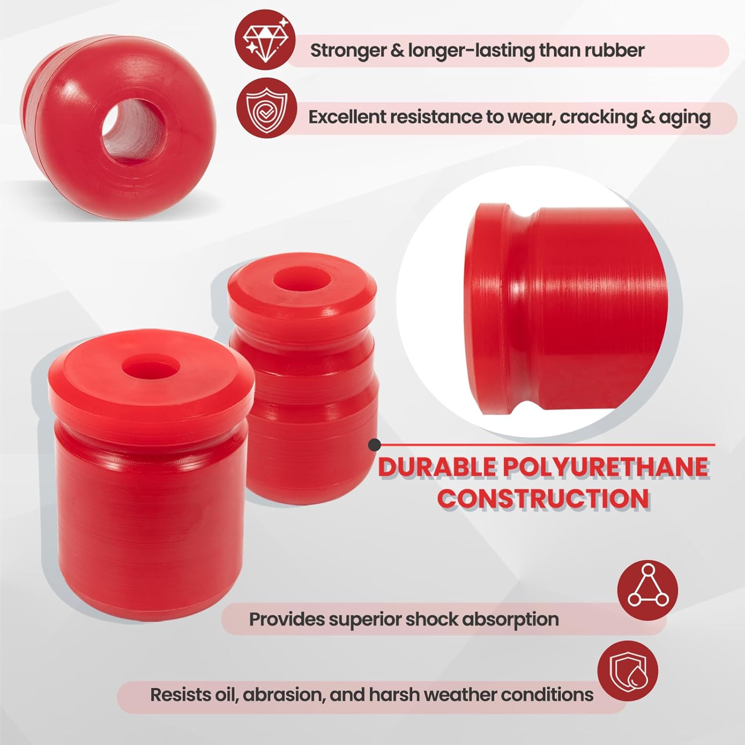 (4Pcs Kit) Polyurethane 1-1303 Front Bump Stops and 1-1304 Rear Bump Stops Fit for Jeep Wrangler JK JKU Rubicon Sahara Freedom Unlimited 2007-2018