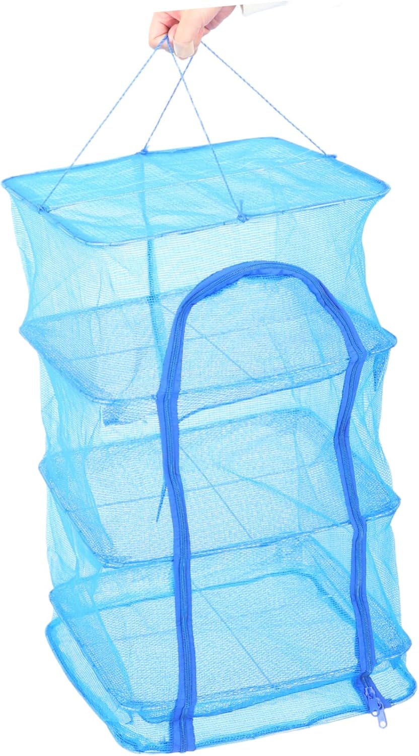 BESTYASH 2pcs Foldable Hanging Fish Dryer Nets Basket with Leak Sides Frame Lightweight Mesh for Vegetable and Fruit Drying Camping and Kitchen Use