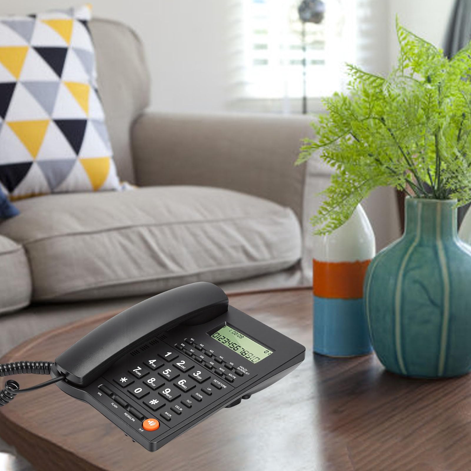 SENECESLI Telefono fisso cablato con segreteria telefonica digitale con riconoscimento chiamante, suoneria di chiamata regolabile tramite tasti grandi, nessuna alimentazione necessaria per le