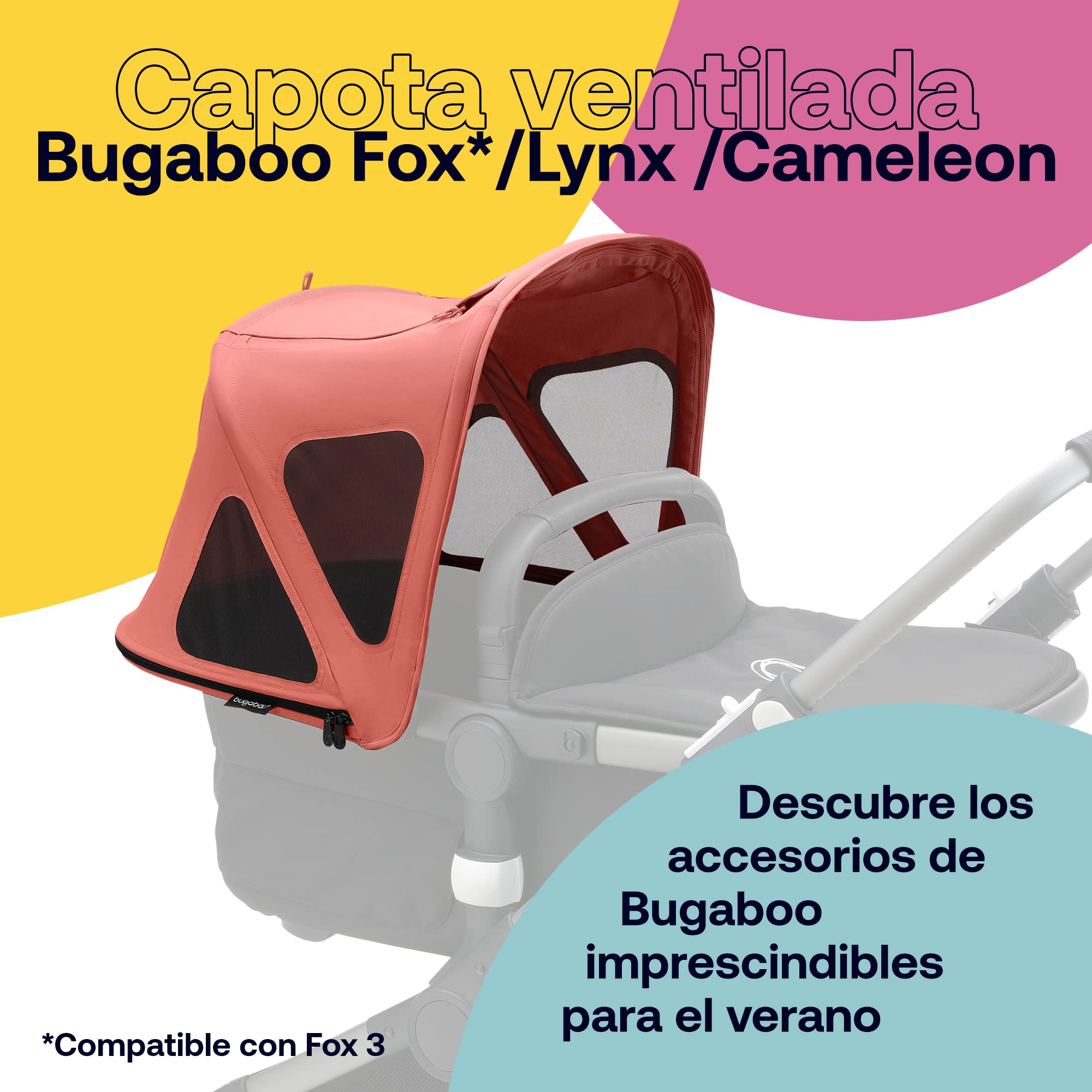Bugaboo Capota ventilada Fox 3 y Cameleon (no compatible con Fox 5), extensible para una protección adicional y una protección solar óptima, repelente al agua, Sunrise Red