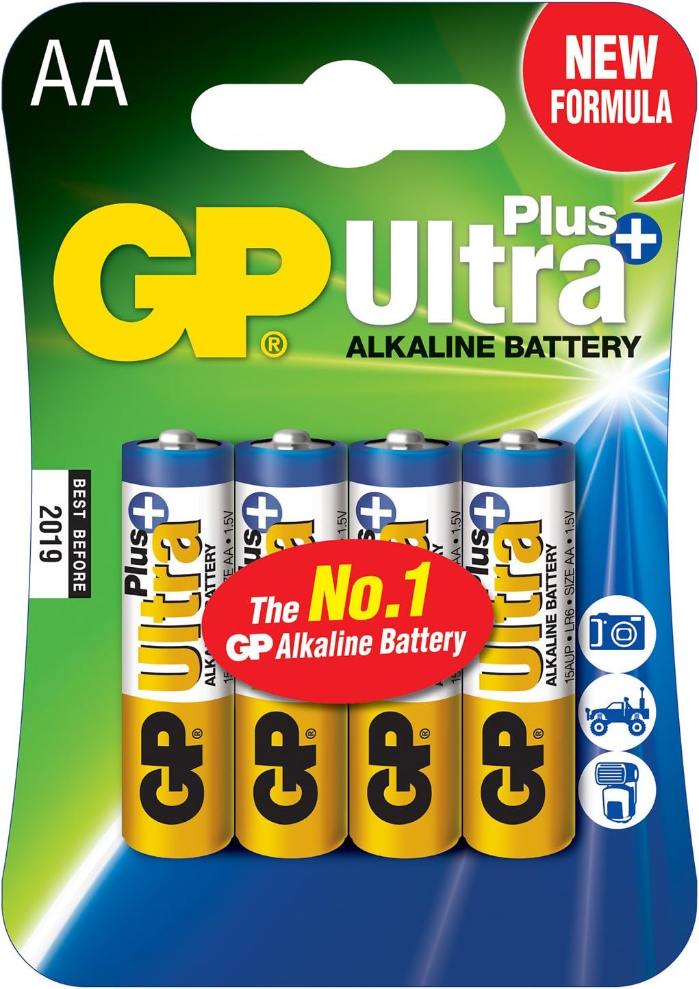 GPBatteries AA Ultra Plus Alkaline Battery - Chrome/Black/Red (Pack of 4)