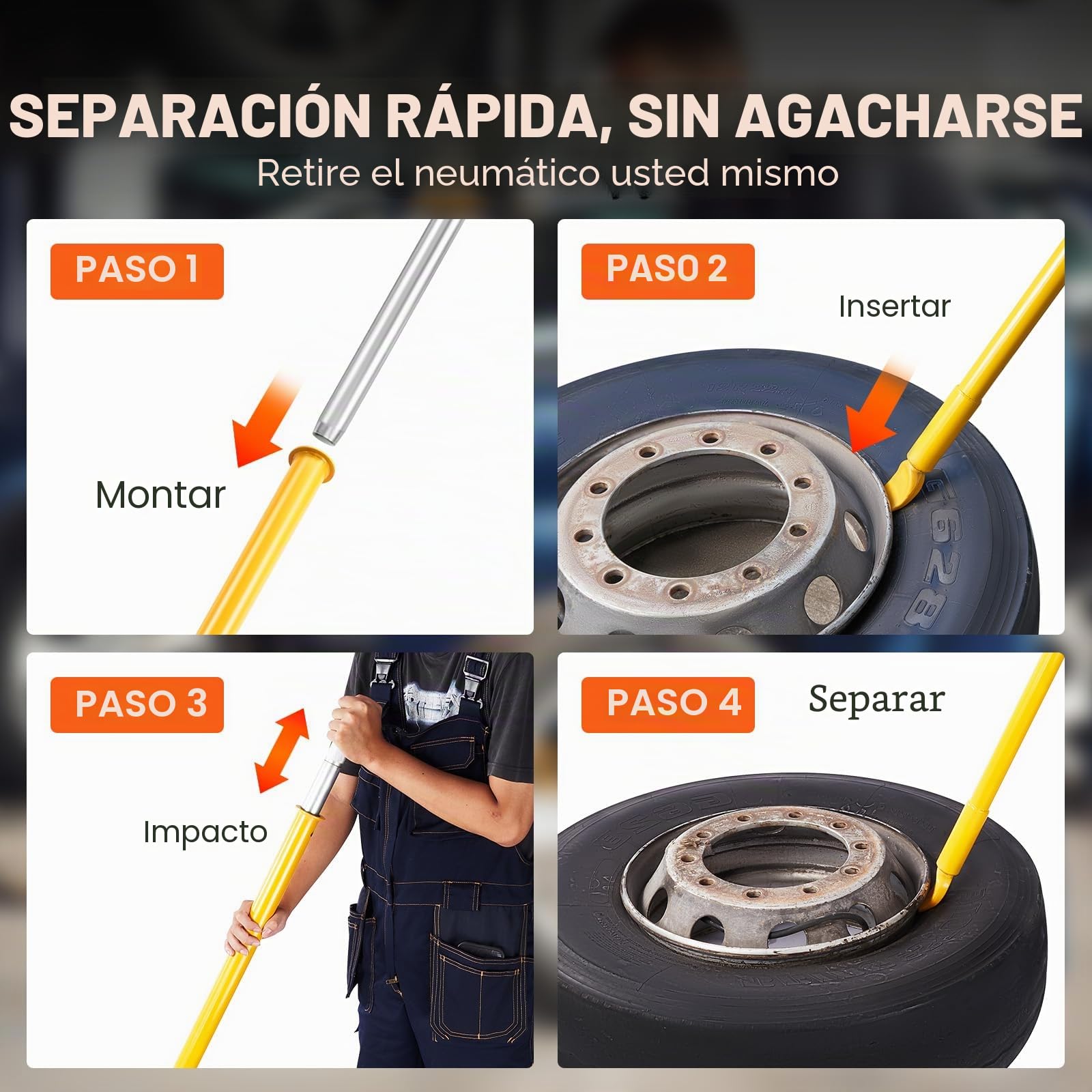 VEVOR Martillo Deslizante Desmontadora de Neumáticos 117,5 cm Ligera y Portátil Desmontadora Manual de Neumáticos de Acero para Desmontar Neumáticos de Llanta sin Dañarlo Taller de Coches Garaje