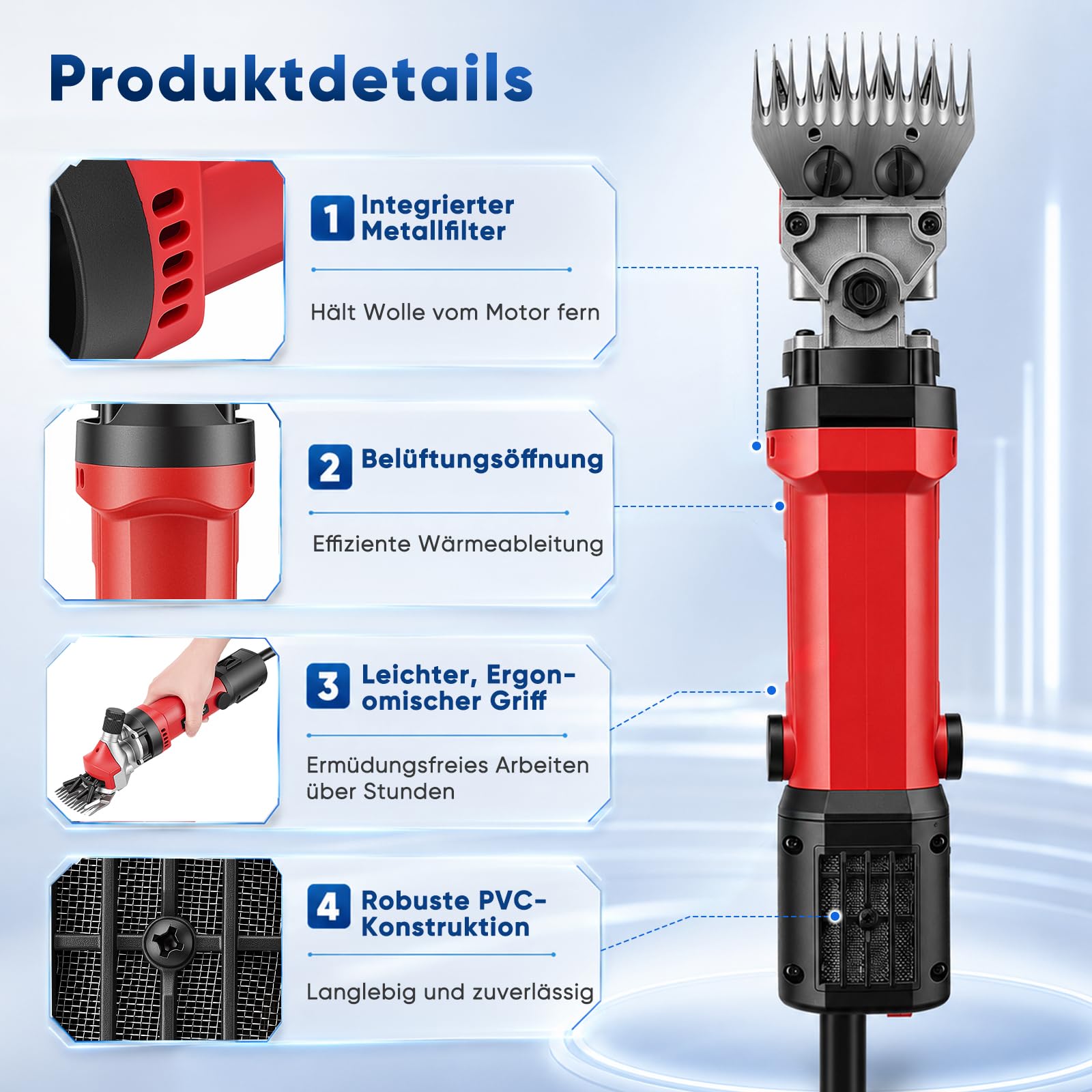 Tosatrice per pecore, 1000 W, tosatrice professionale per pecore e cavalli, con custodia, 6 velocità e cavo di alimentazione da 3 m, tosatrice elettrica per pecore 3200 giri/min