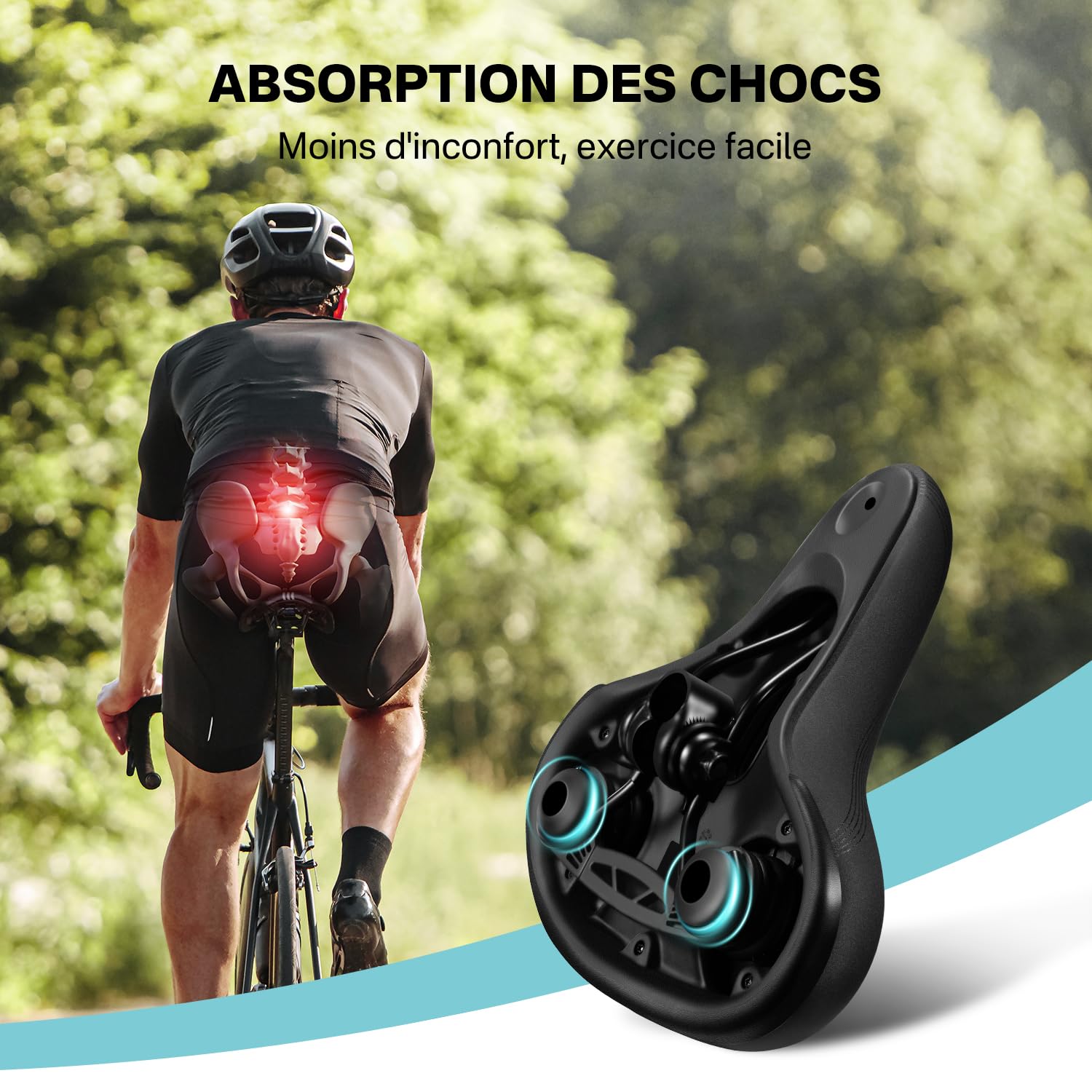 YOUNGDO Selle de Velo Ultra Confortable, Selle Vélo Étanche Améliorée, Selle Velo Confortable, avec Design Ergonomique, Doux, Respirant, pour Hommes et Femmes