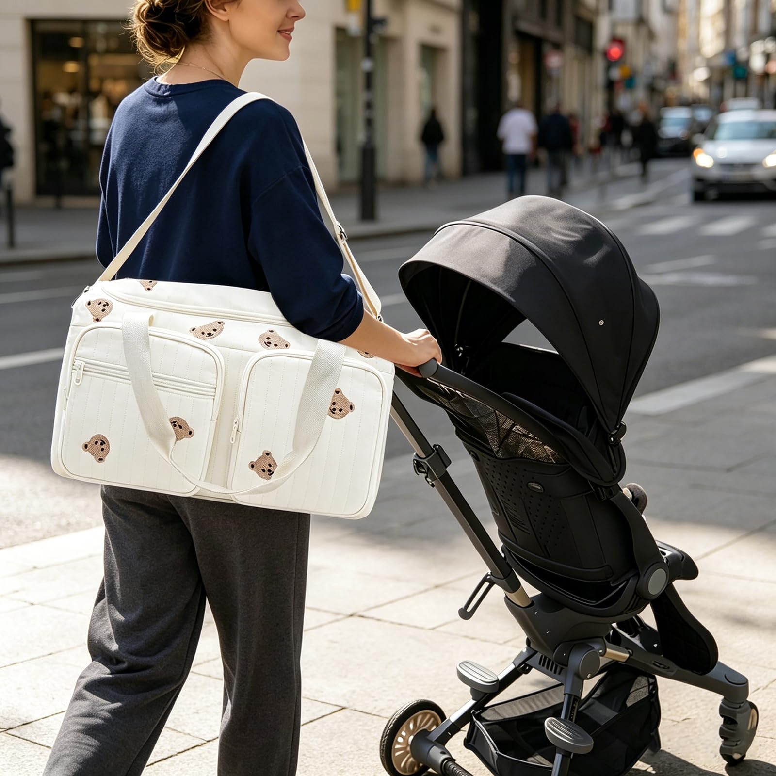 Sac à langer en coton avec broderie, pour les voyages, la naissance à l'hôpital, les voyages, la poussette