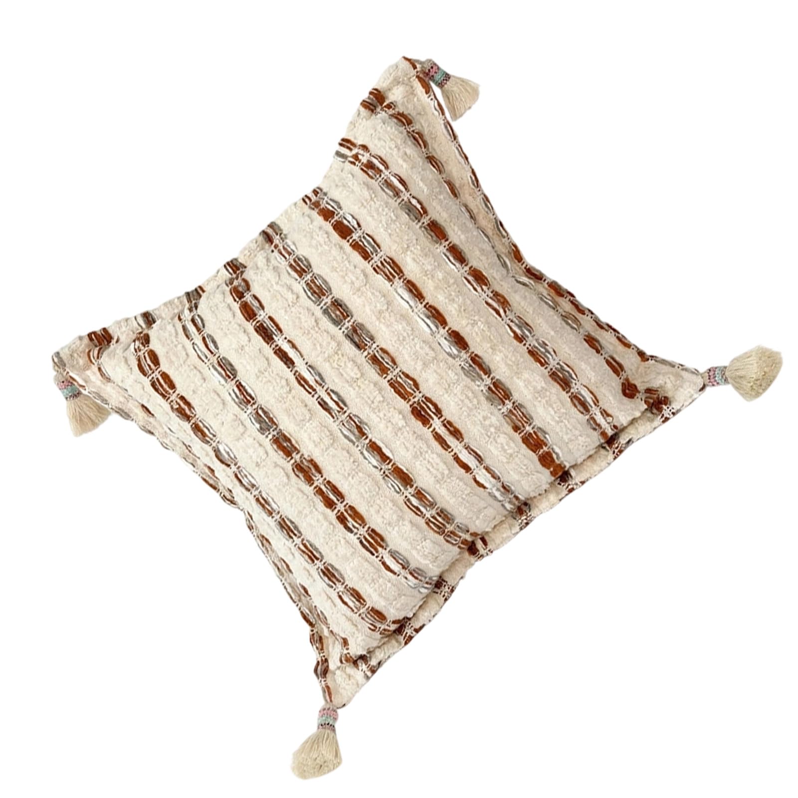 Cojín Cuadrado Decorativo de Terciopelo con Textura a Rayas con borlas e Inserto, 45x45cm, para decoración de sofá y Dormitorio, Funda de Almohada Decorativa con Inserto