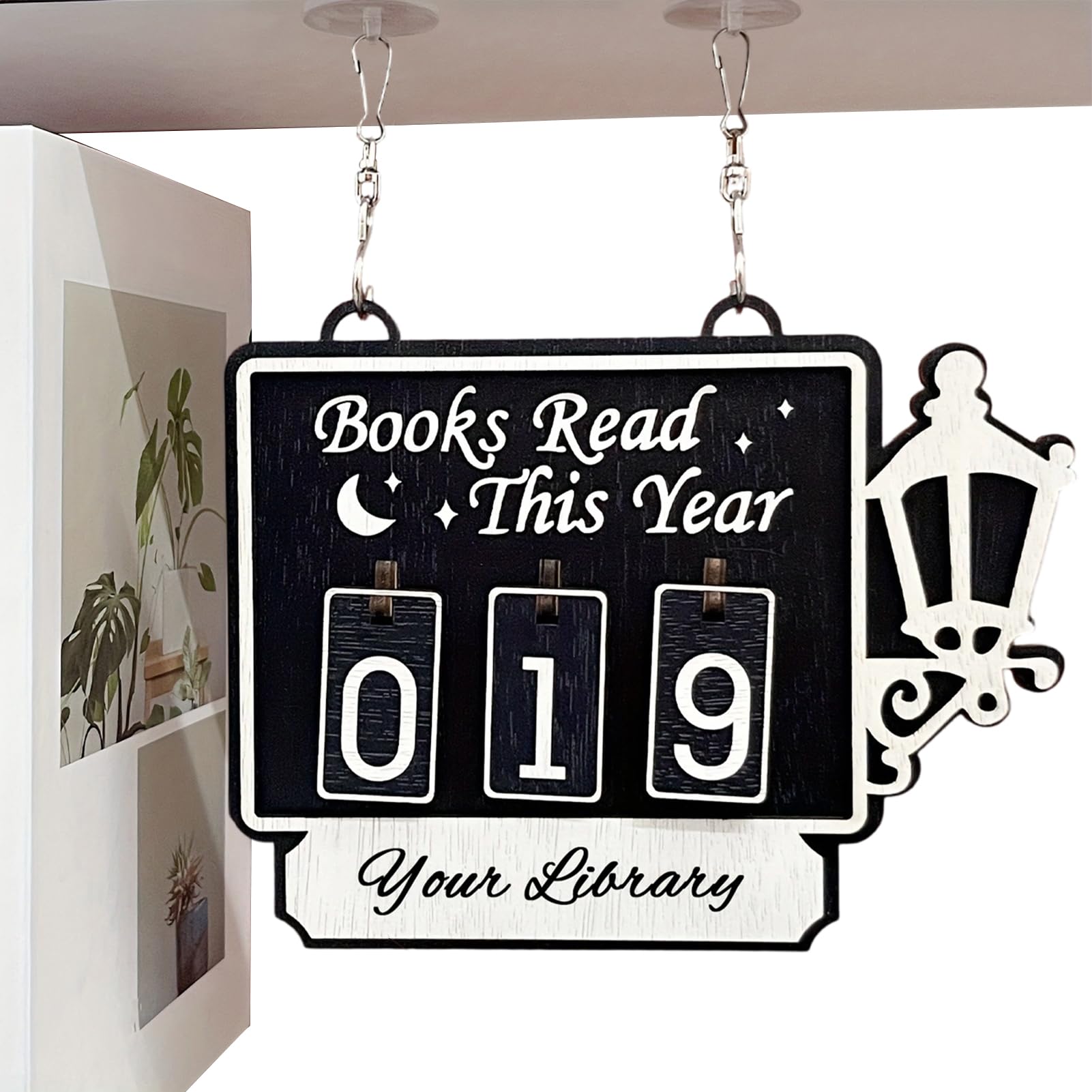 Decoración de estantería con rastreador de libros de madera para hogar 8