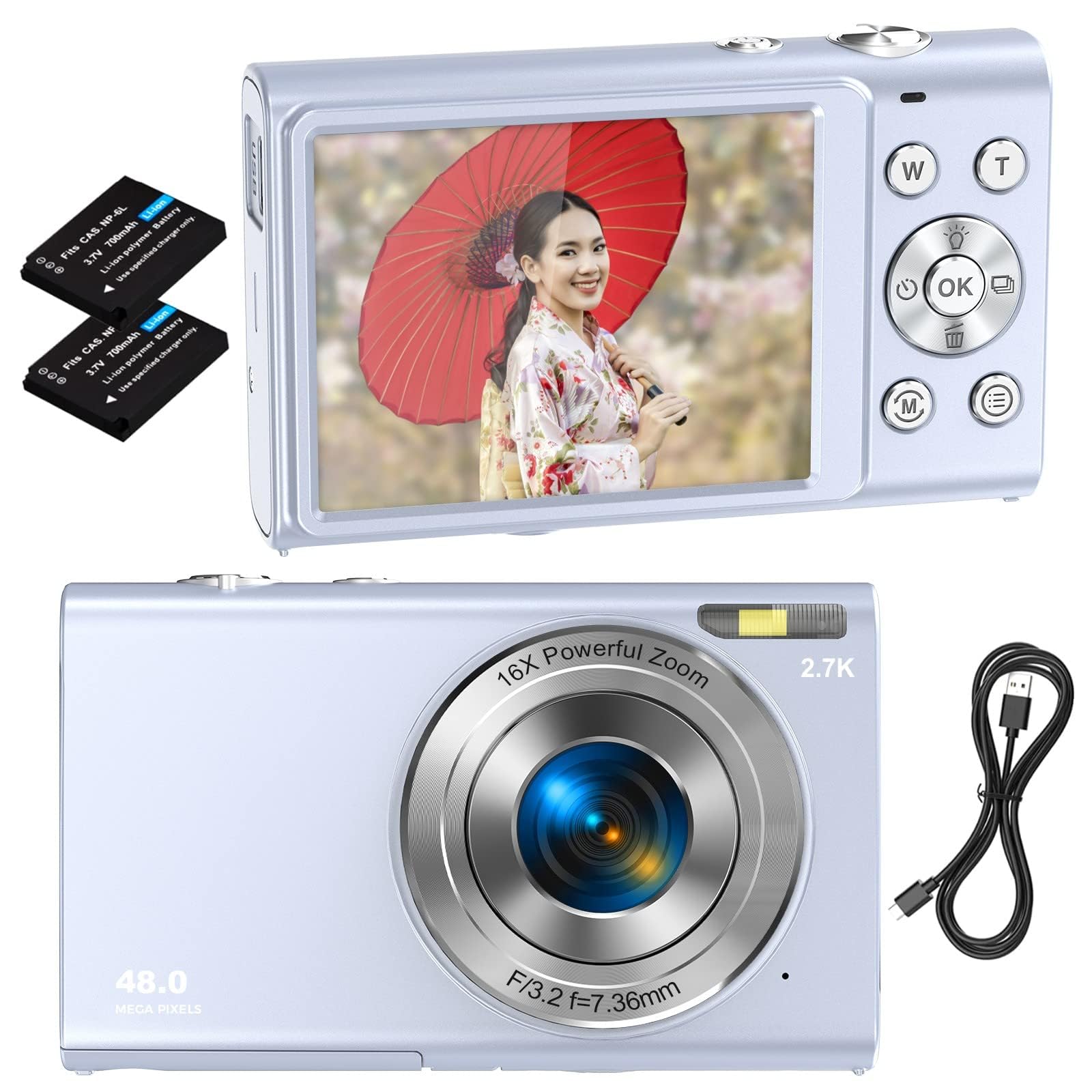 UHD 5K デュアルレンズデジタルカメラ 予備バッテリー2個　望遠レンズ付き Amazon | STUOGYUM デジタルカメラ 2.7K オートフォーカス デジカメ