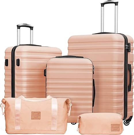 Coolife Suitcase Set 3 Piece Luggage Set Carry On Hardside Luggage with TSA Lock Spinner Wheels (Navy, 5 piece set)