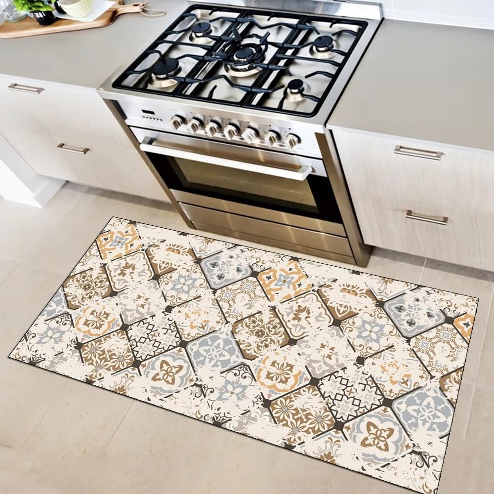Alfombra de pasillo lavable de 70 x 300 cm con base antideslizante color beige