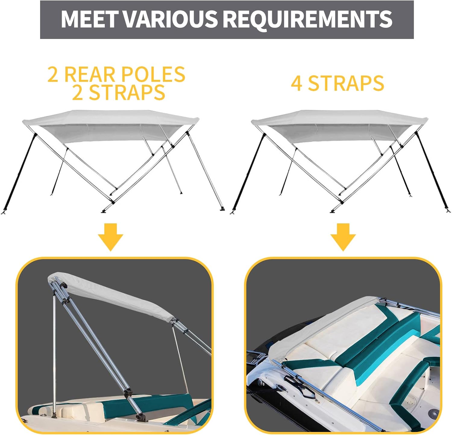 Seamander Bimini Top for Boats,3-4 Bow 13 Different Size 10 Optional Colors Available,Includes Bimini Top Hardwares and Storage Boot Cover,1" Aluminum Frame
