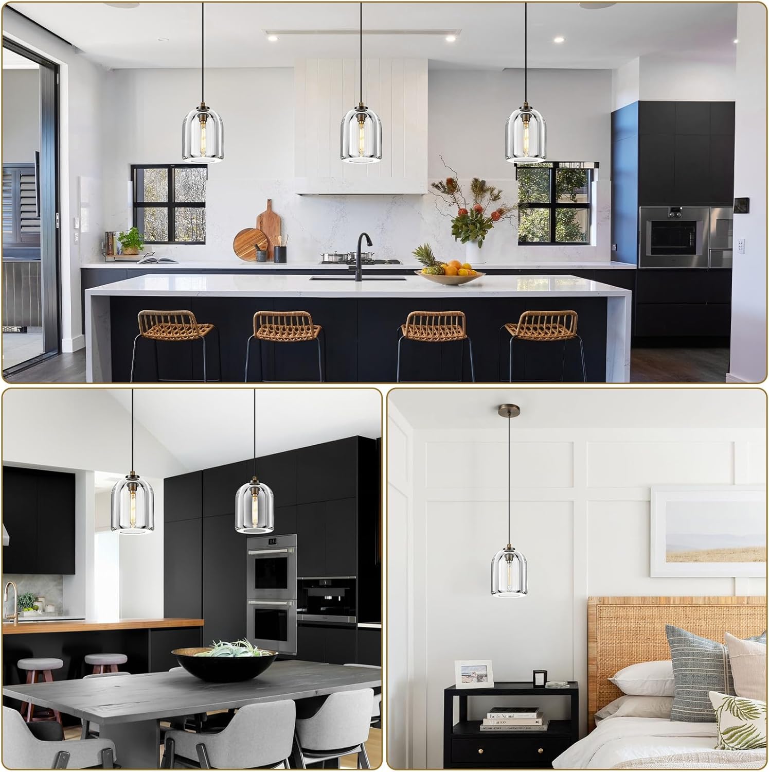 Crystal Pendant Light Kitchen Island: 5.1" Vintage Copper Hanging Lights above Dining Table - K9 Crystals Lighting over Kitchen Sink - Luxury Cylinder Pendants Light Fixtures Bulb Included for bedroom