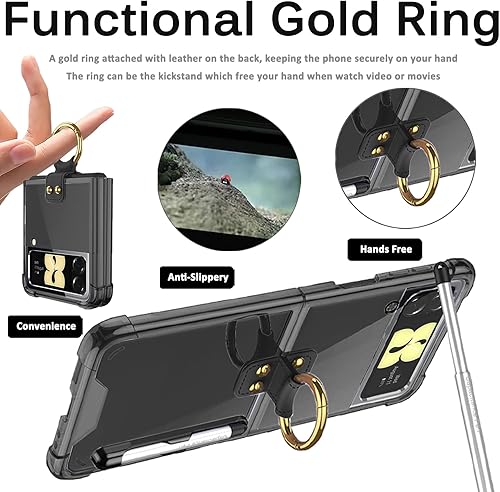 Miniatura 4 de Miimall Funda compatible con Samsung Galaxy Z Flip 4 con anillo, lápiz de capacitancia con soporte de anillo, cubierta trasera de TPU suave