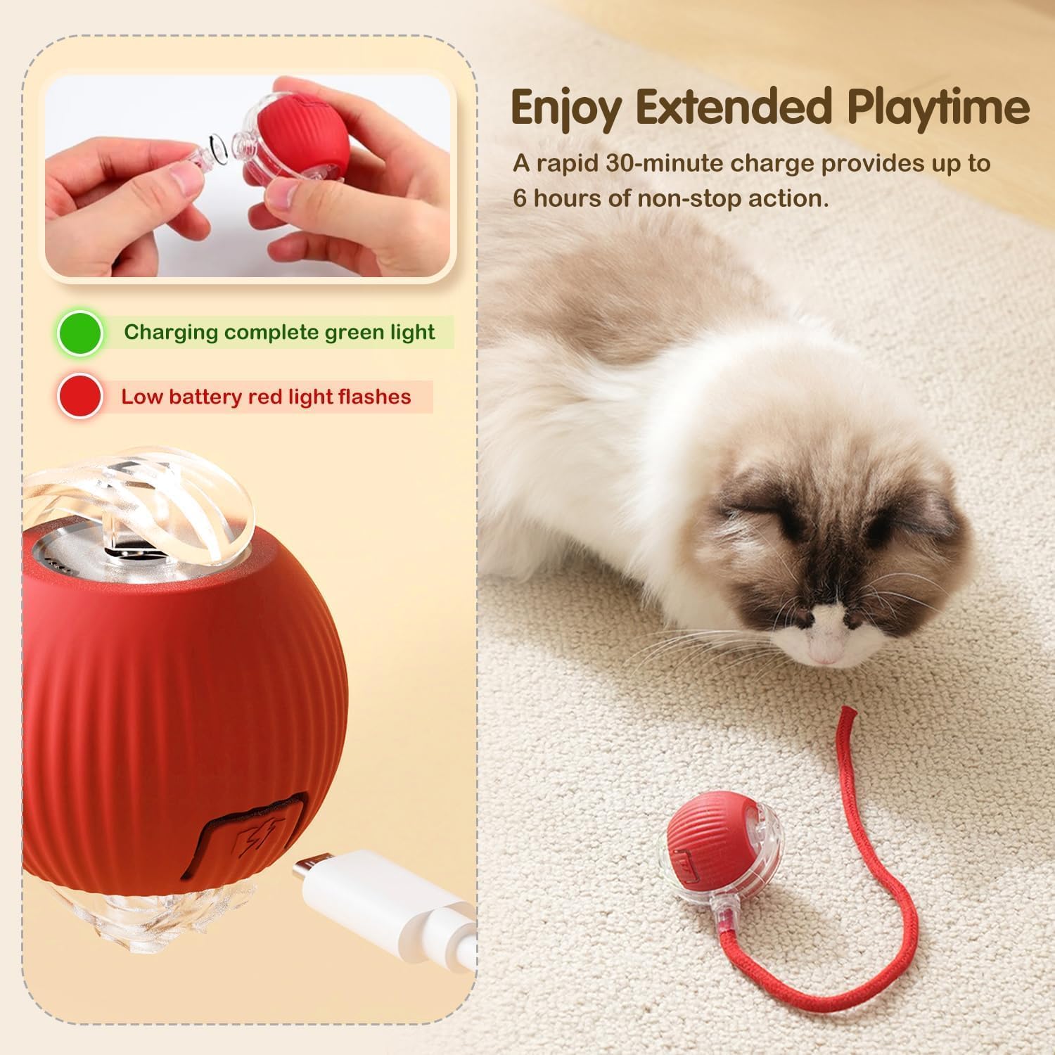 Interactive Cat Toys for Indoor Cats - Motion Activated Cat Balls with 360° - Kitten Toys to Relieve Boredom for Bored Kitten Pet Cats Dogs (3 Colors)