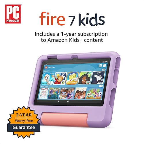 Fire 7 Kids Tablet (16GB, Purple) + Sleeve + Kids Stylus