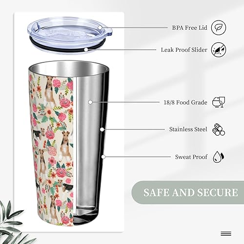 Miniatura 5 de Lindos vasos de 20 onzas con tapa, popote de acero inoxidable con aislamiento al vacío para agua y café, taza térmica para mujeres y hombres, flores
