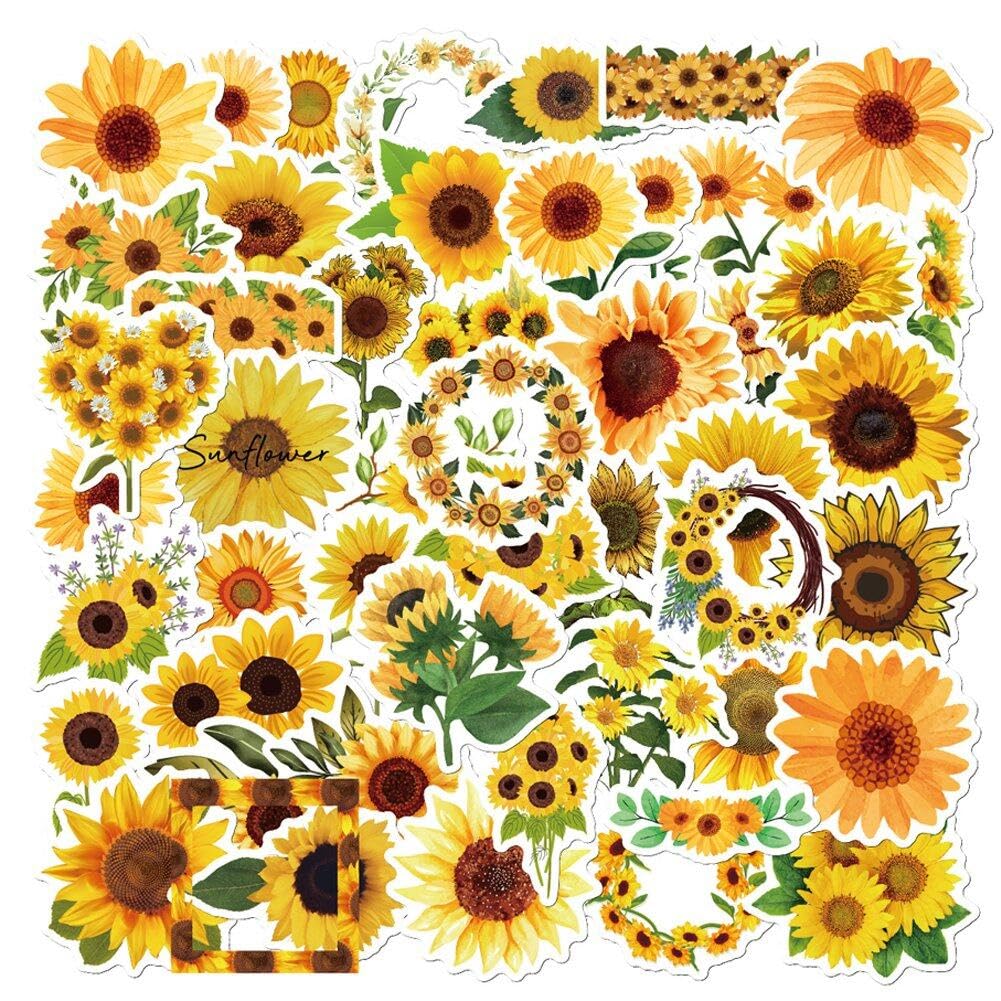 Hrippy Sunflower Graffiti Sticker 50pcs Trendy Art Stationery Sticker Vinyl Aesthetic Decal for Scrapbook Phone Luggage Decor