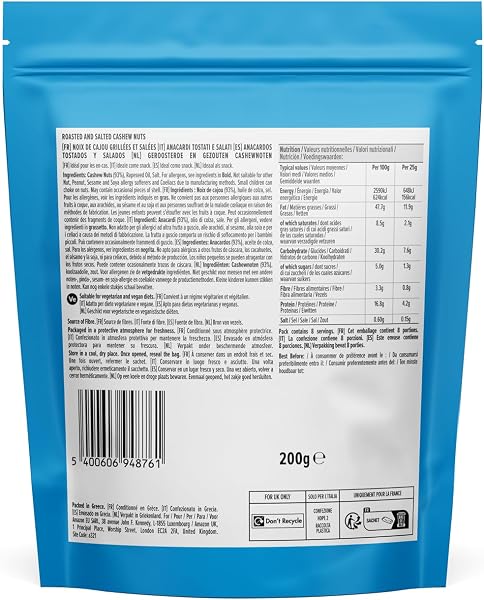 by Amazon Noix de cajou grillées et salées, 200 g (lot de 7) - 2
