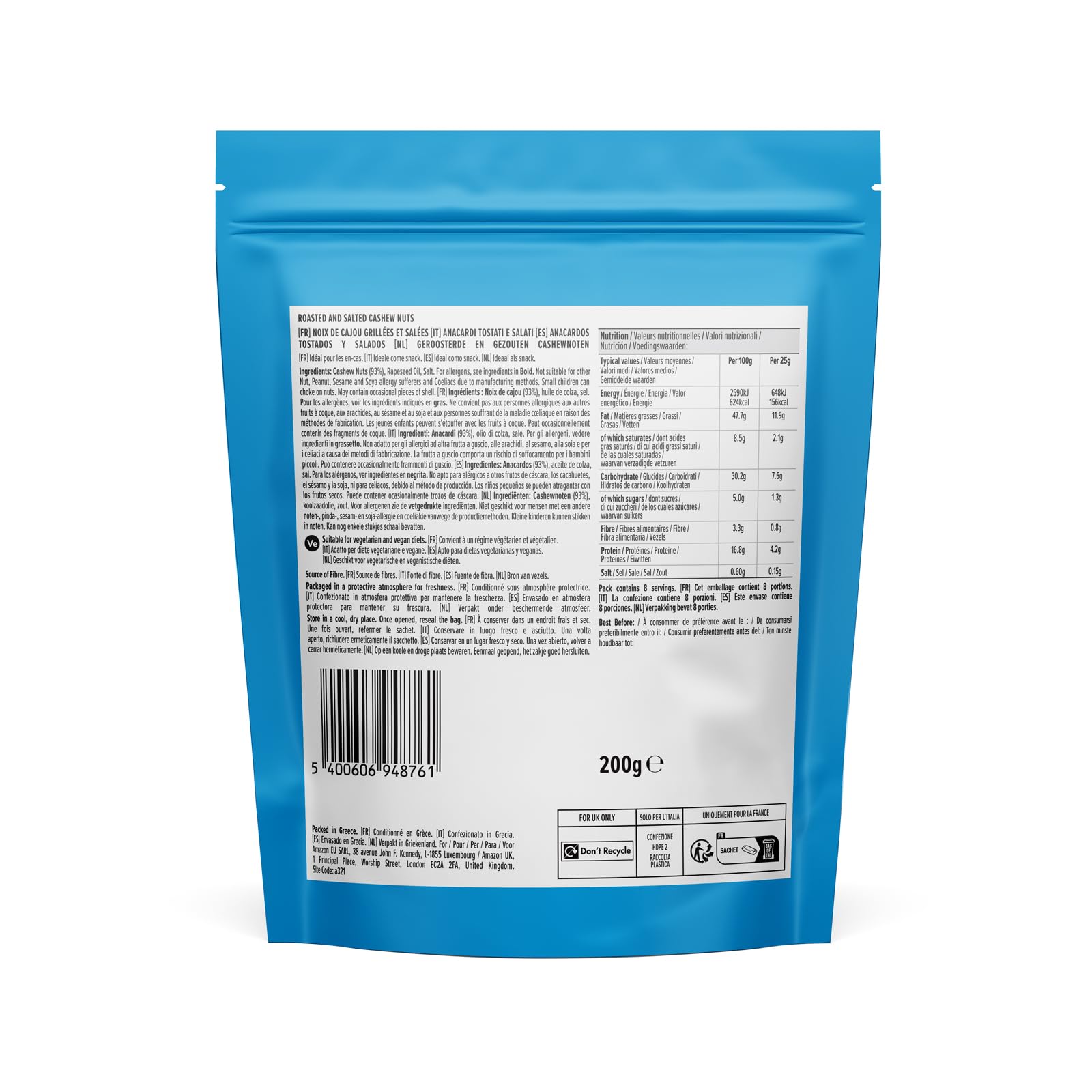 by Amazon Noix de cajou grillées et salées, 200 g (lot de 7)