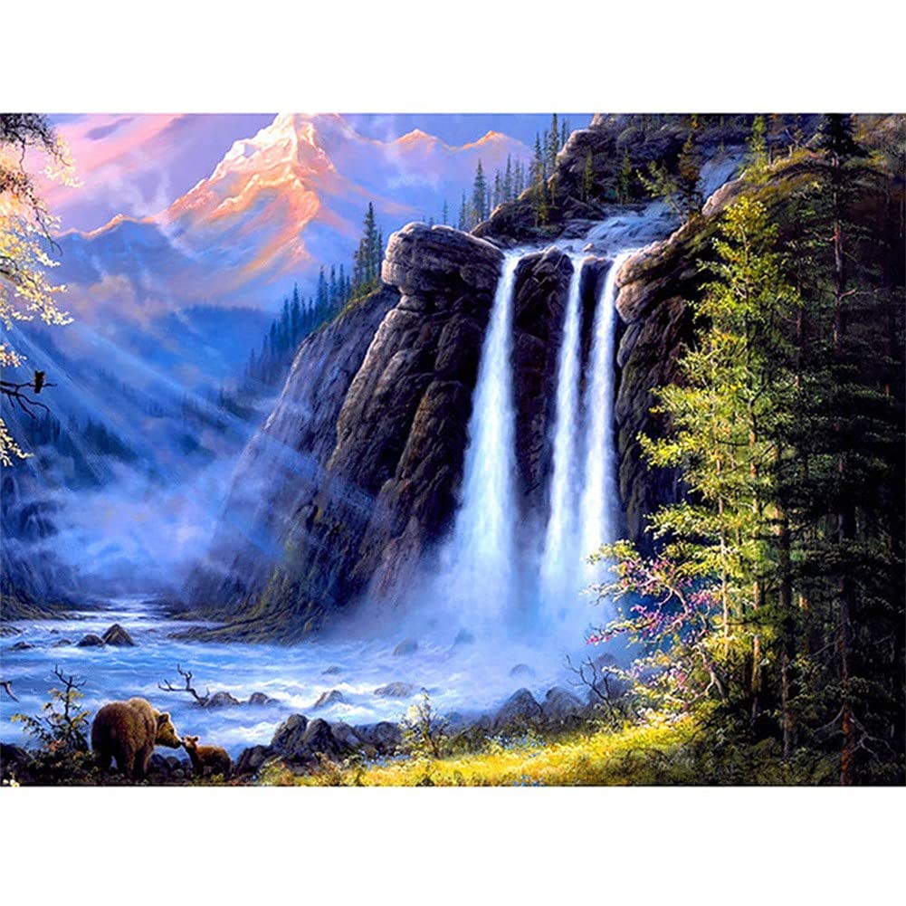 Peinture Diamant Cascade pour Salon Lumineux Décoration Murale DIY 70x140 cm
