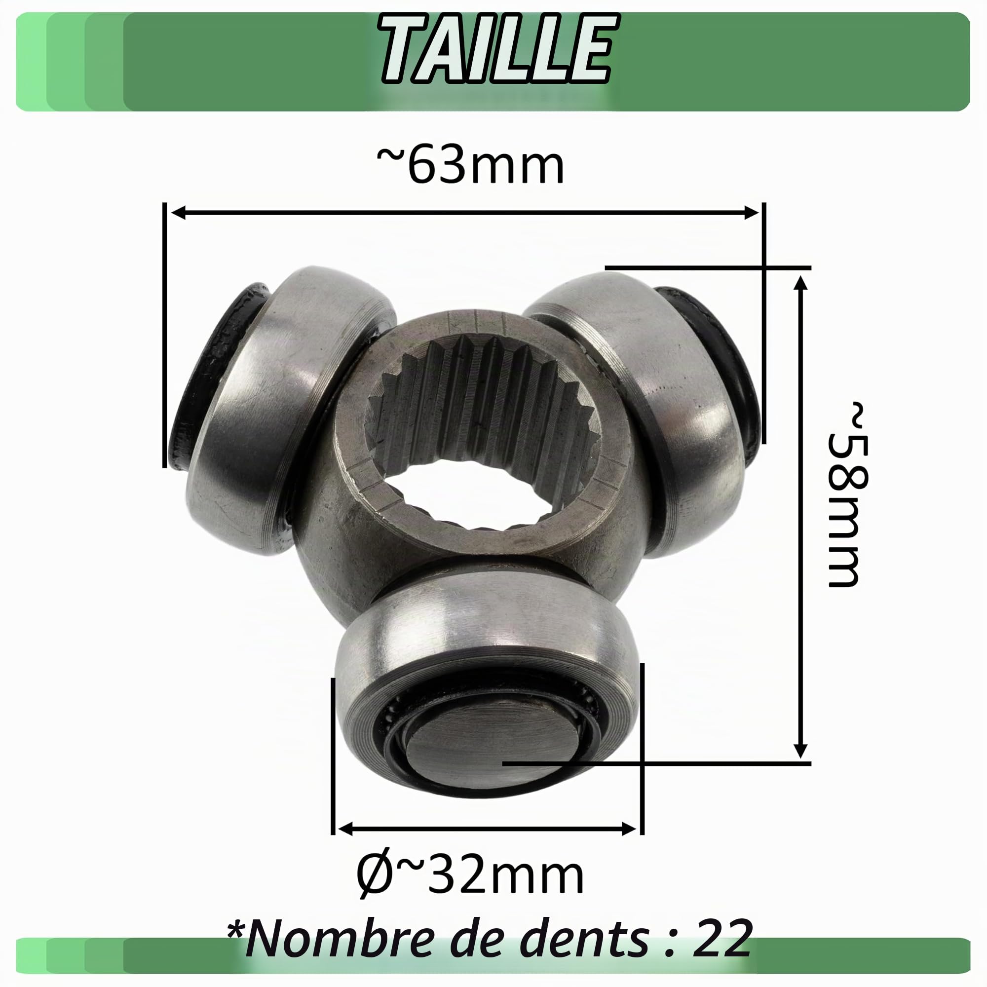 AERZETIX - C76939 - Tripode de cardan - nombre de dents 22 - compatible avec numéros OE K04743818AB, K04743819AB, LR001160, FG01-22-620