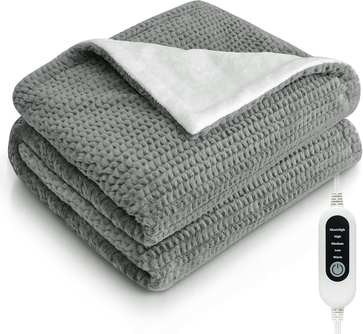 Heated Blanket 50"x60" Electric Throw Blanket with 5 Heat Settings, 10H Auto-Off, Soft Wave Fleece for Couch, Bed & Office, ETL Certified