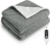 Poouthym Heated Electric Throw Blanket 50x60, 5 Heat Settings 86-113°F, 10H Auto-Off, Ultra Soft Flannel & Faux Fur, ETL Certified for Couch Bed Office