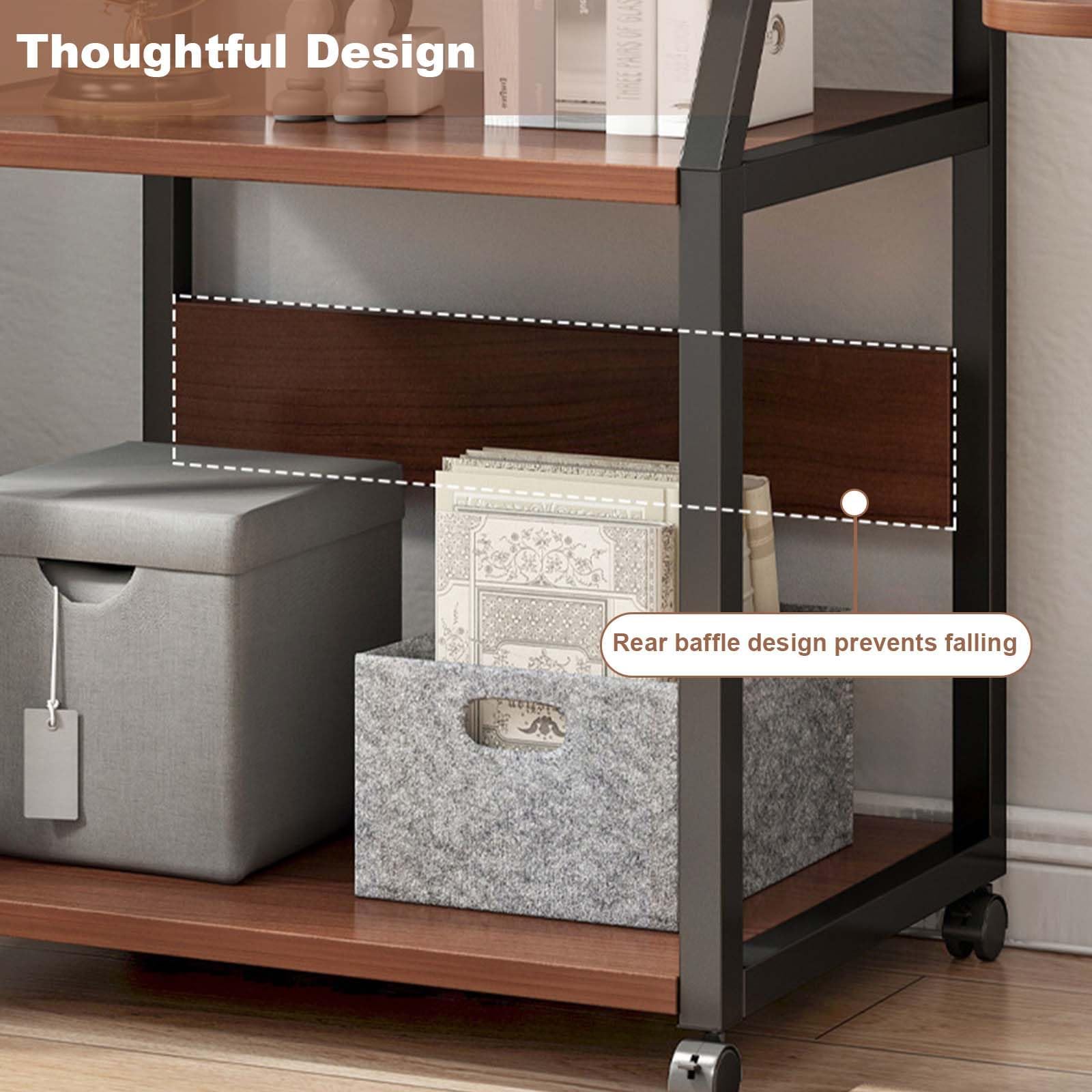 Carrito Multifuncional para Oficina con 3 Niveles - Estantes espaciosos y Ruedas bloqueables - Ideal para Impresora y Almacenamiento en casa, Escuela o clínica - Color Nogal Oscuro