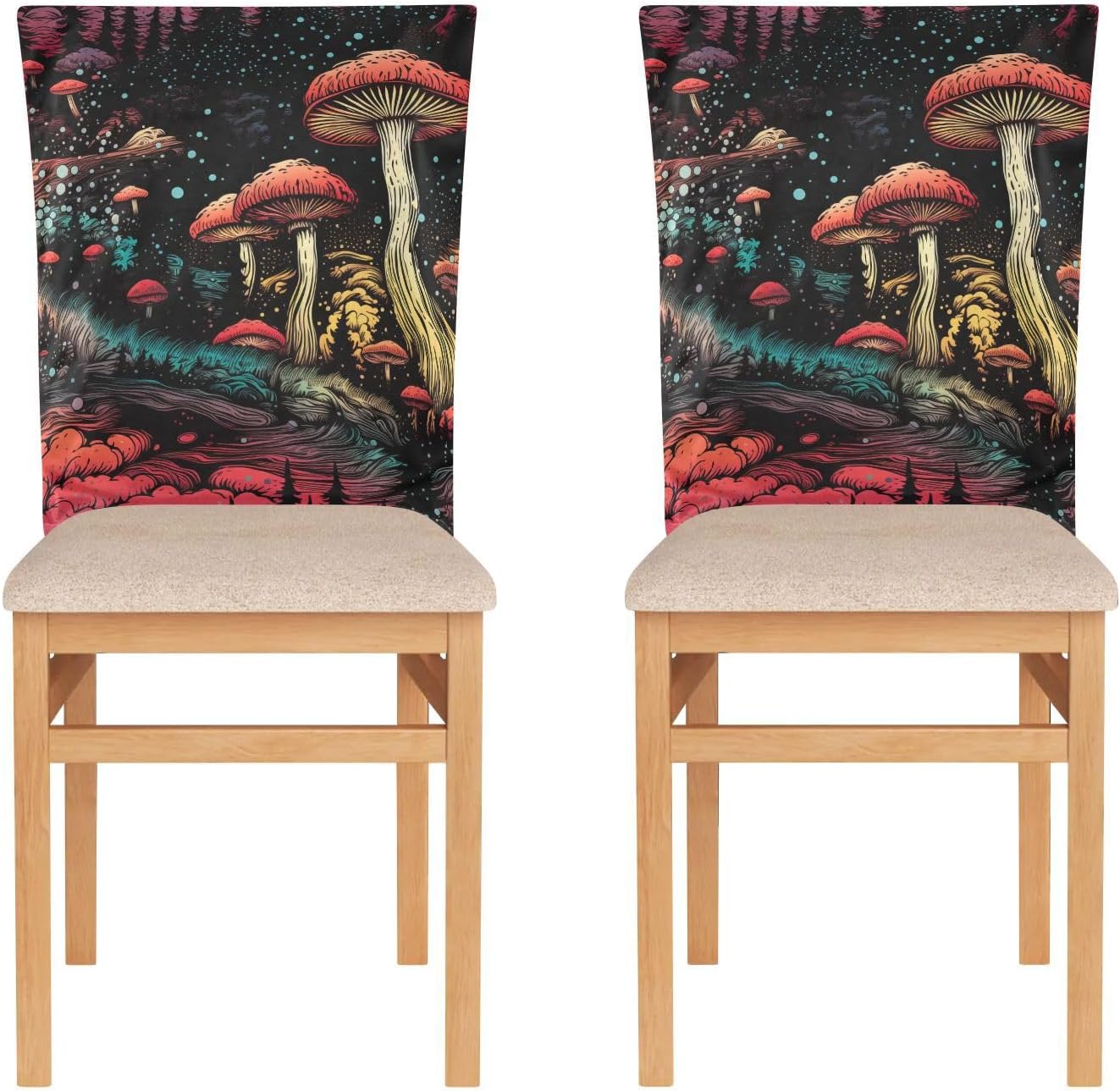 ALAZA Mushrooms and Night Sky Chair Back Cover Set of 6, Washable Reusable Removable Chair Slipcovers Decorative Chair Cover for Home Kitchen Wedding Party