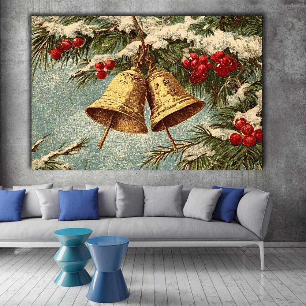 HUYEEI Vintage Choinka Sztuka ścienna Choinka Grafika Nadruk Retros Boże Narodzenie Pokój Dekoracja ścienna do domu sypialni salonu (czerwona 78) - 60 x 90 cm oprawiona