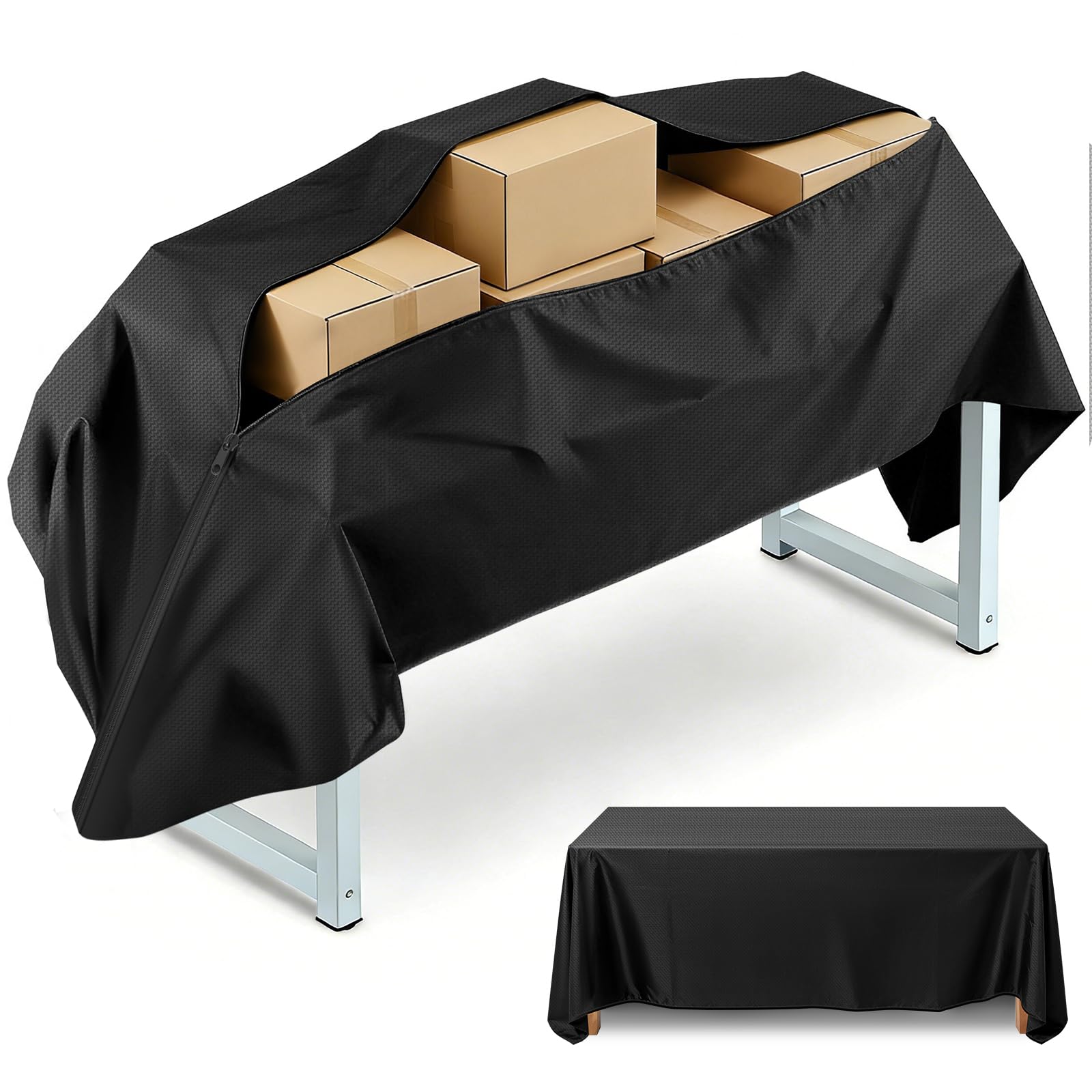 Trade Show Zip Up Table Cover fit for 126" x 88" Outdoor Trade Show Table, 600D Oxford Vendor Table Cloth, Waterproof and Dust-proof, Table Covers