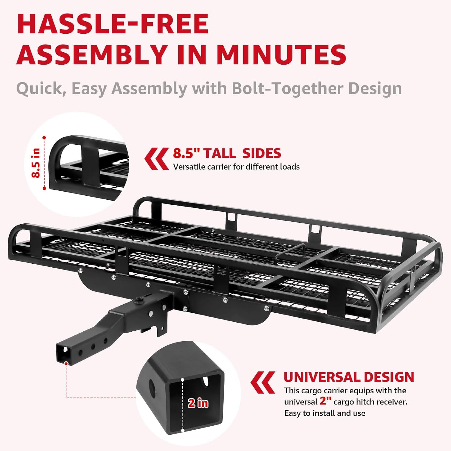 55.5 x 33.4 x 8.5in Hitch Cargo Carrier, 900LBS Trailer Cargo Carrier with 54.7 Ramp, Heavy Duty Aluminum Hitch Mount Cargo Carrier Transport for Wheelchairs, Scooters,Bikes