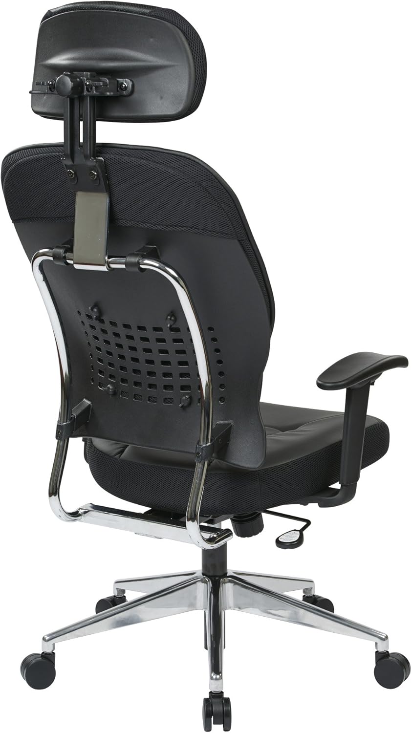Space Seating Eco Leather Seat and Back, Adjustable Arms and Polished Aluminum Finish Base Executives Chair with Adjustable Headrest, Black