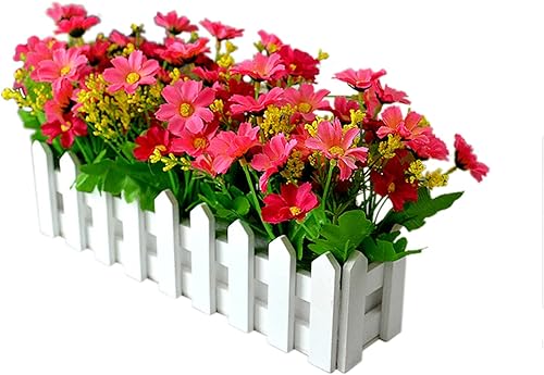 Marooma Flores artificiales en maceta de valla de piquete, plantas de crisantemo de orquídea saltante falsa, mini planta en maceta para decoración