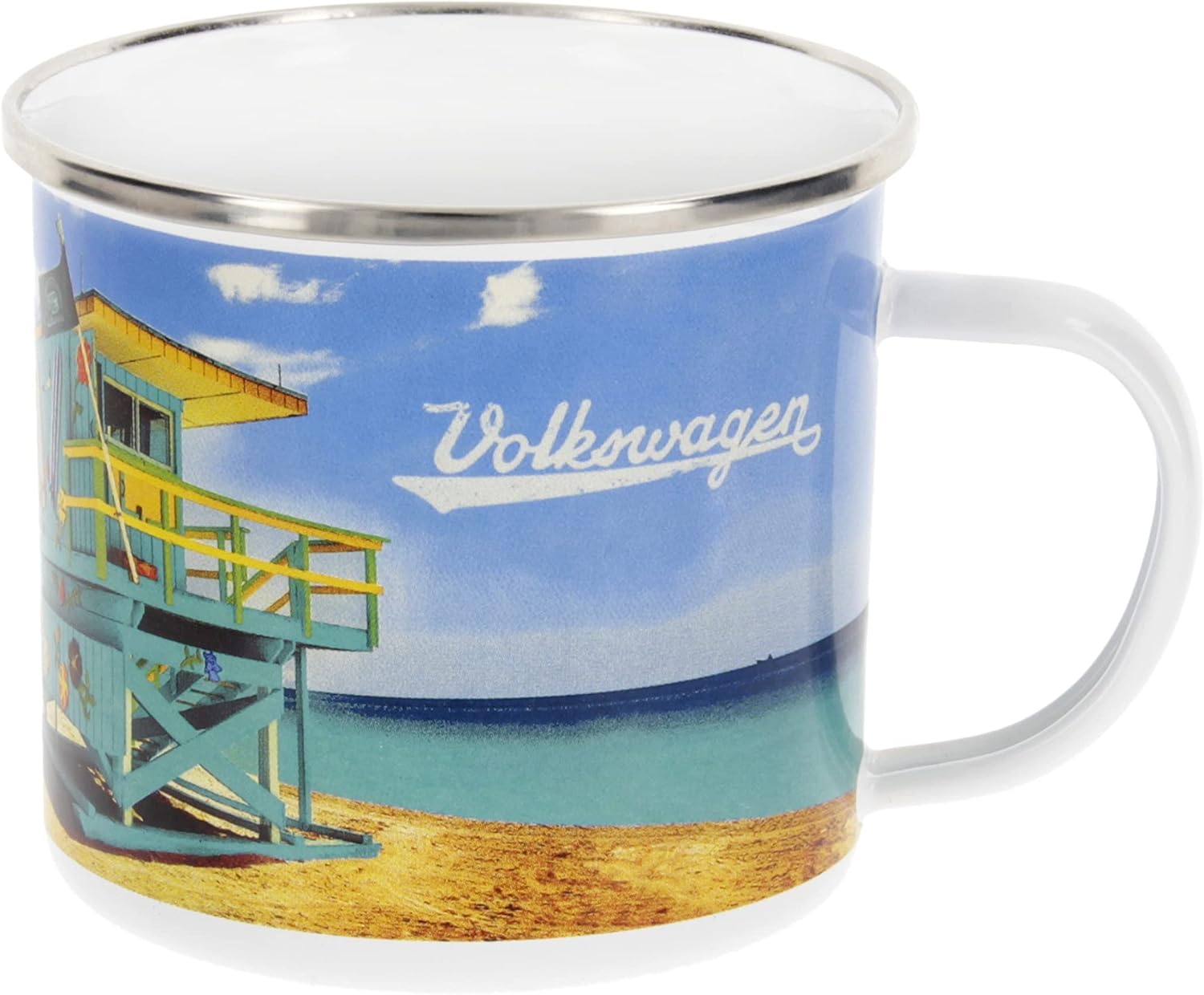 BRISA VW Collection - Volkswagen Large Enamel Coffee-Tea Mug Cup for Camping & Outdoor T1 Bus Campervan (500 ml/16.9 fl oz/Parade/Blue)
