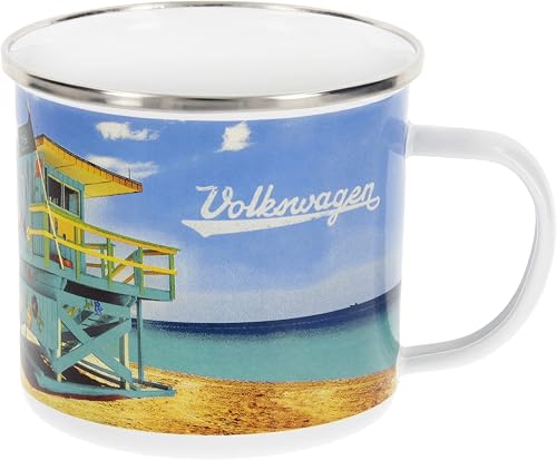 BRISA VW Collection - Volkswagen Large Enamel Coffee-Tea Mug Cup for Camping & Outdoor T1 Bus Campervan (500 ml/16.9 fl oz/Beach Life/Multicolor)